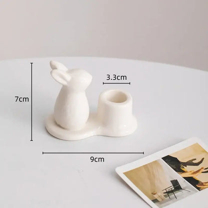 Pastel multi color bunny rabbit ceramic candle holder dining room