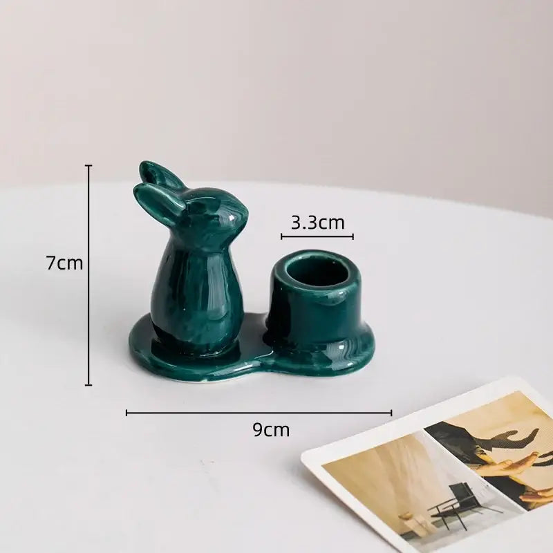 Pastel multi color bunny rabbit ceramic candle holder dining room
