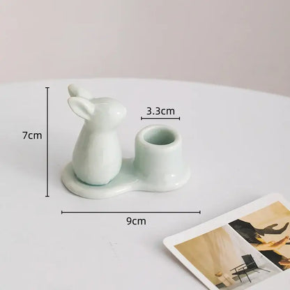 Pastel multi color bunny rabbit ceramic candle holder dining room