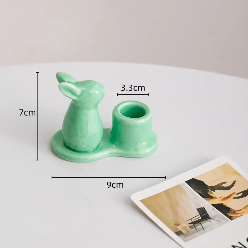 Pastel multi color bunny rabbit ceramic candle holder dining room