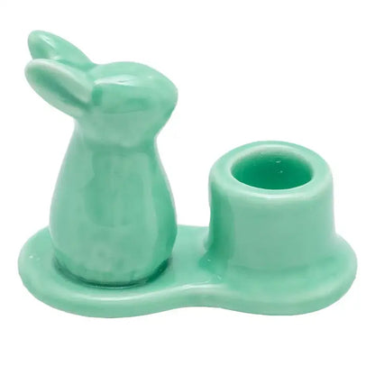 Pastel multi color bunny rabbit ceramic candle holder dining room