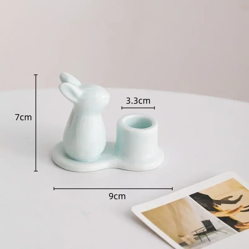 Pastel multi color bunny rabbit ceramic candle holder dining room