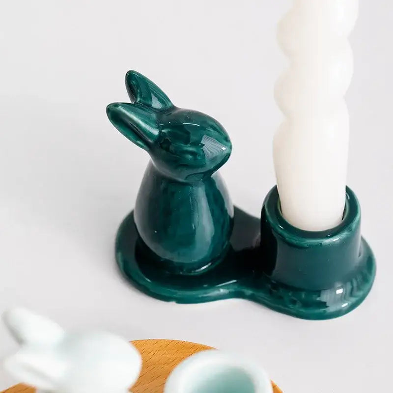 Pastel multi color bunny rabbit ceramic candle holder dining room