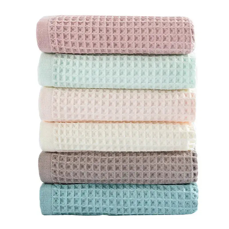Pastel multi color cotton waffle bath towel set for bathroom