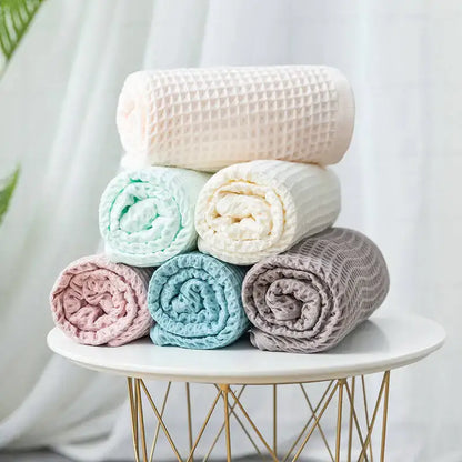 Pastel multi color cotton waffle bath towel set for bathroom