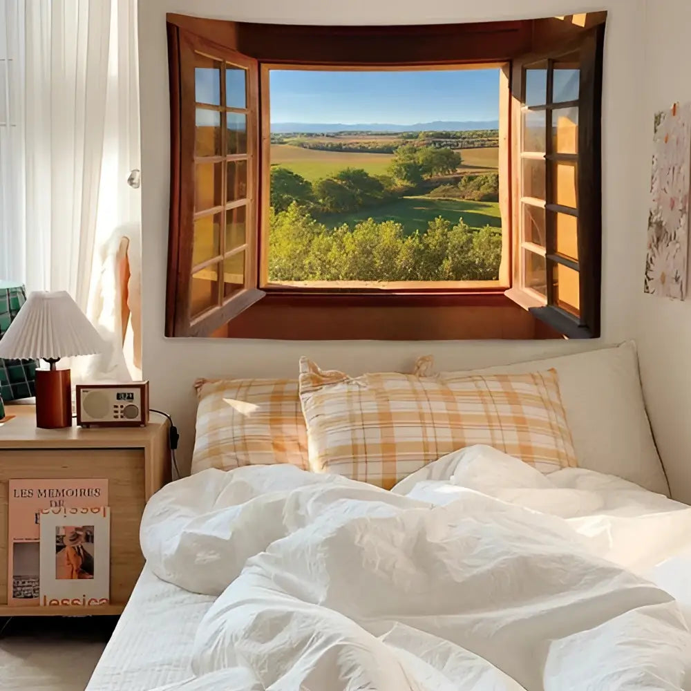 Pastel ocean sunset dreamy window scenery tapestry bedroom wall art
