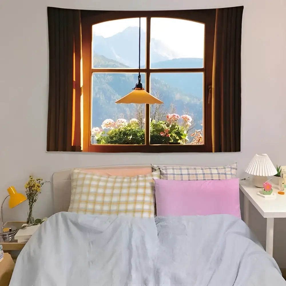 Pastel ocean sunset dreamy window scenery tapestry bedroom wall art