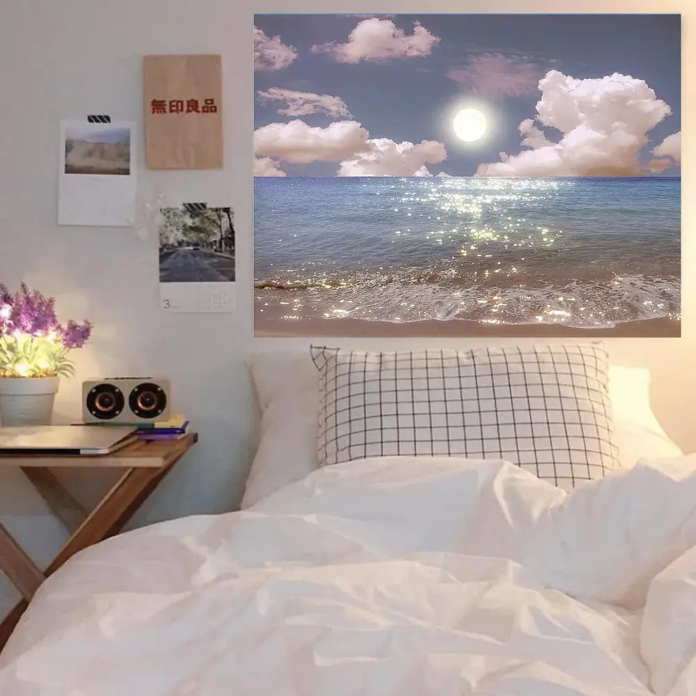 Pastel ocean sunset dreamy window scenery tapestry bedroom wall art