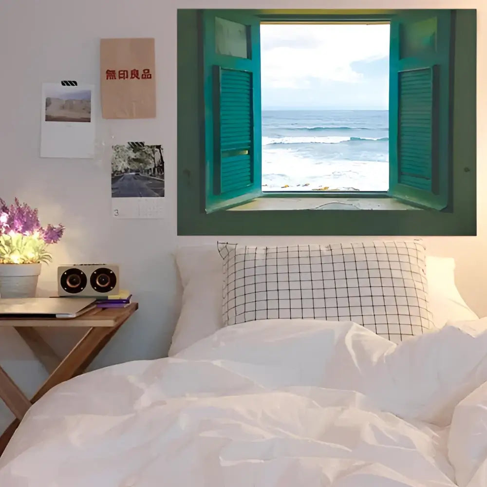 Pastel ocean sunset dreamy window scenery tapestry bedroom wall art