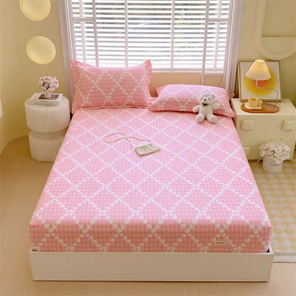 Pastel pink & blue cotton striped fitted sheet bedroom bedding