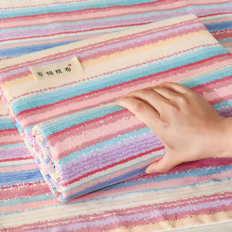 Pastel pink & blue cotton striped fitted sheet bedroom bedding