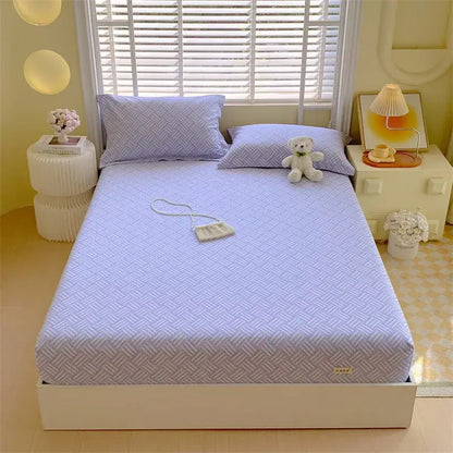 Pastel pink & blue cotton striped fitted sheet bedroom bedding