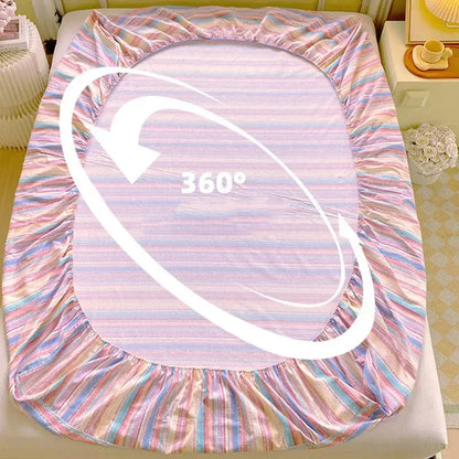Pastel pink & blue cotton striped fitted sheet bedroom bedding