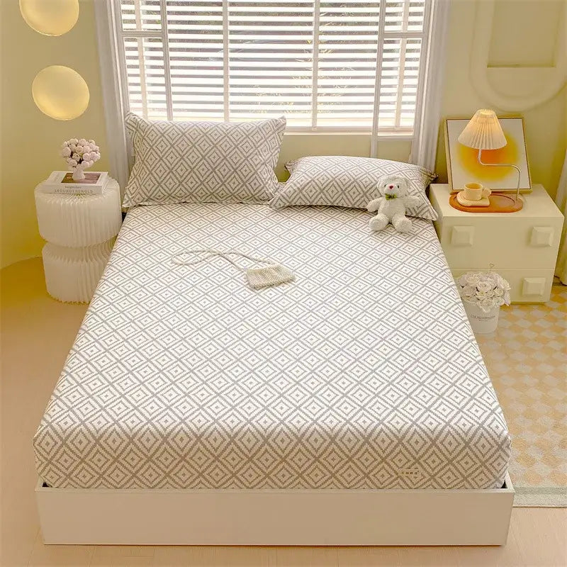 Pastel pink & blue cotton striped fitted sheet bedroom bedding