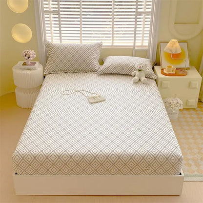 Pastel pink & blue cotton striped fitted sheet bedroom bedding