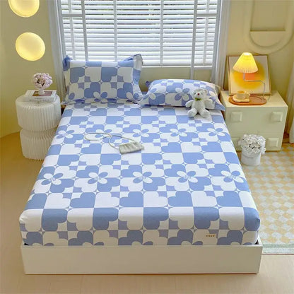 Pastel pink & blue cotton striped fitted sheet bedroom bedding