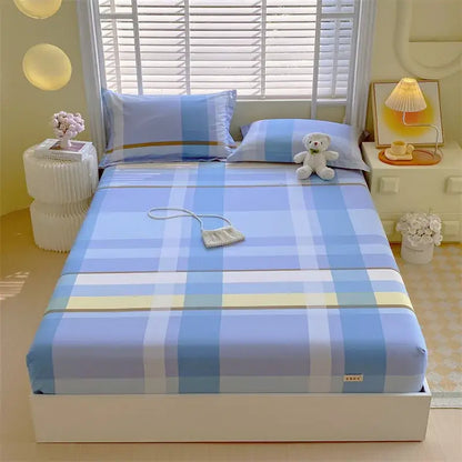 Pastel pink & blue cotton striped fitted sheet bedroom bedding