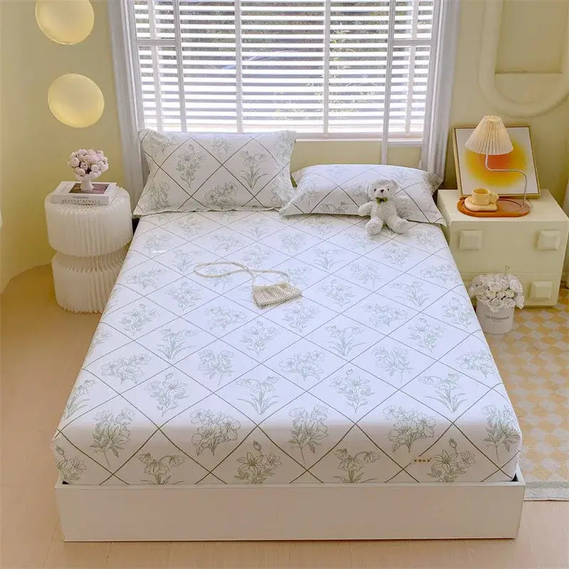 Pastel pink & blue cotton striped fitted sheet bedroom bedding