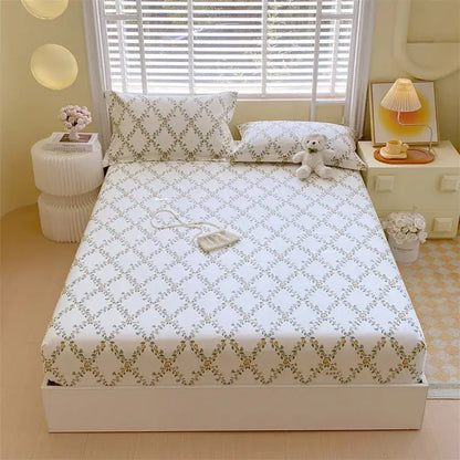 Pastel pink & blue cotton striped fitted sheet bedroom bedding
