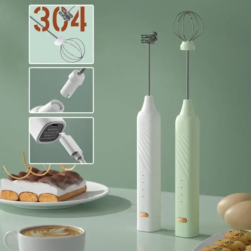 Pastel pink & blue electric milk frother kitchen coffee mixer