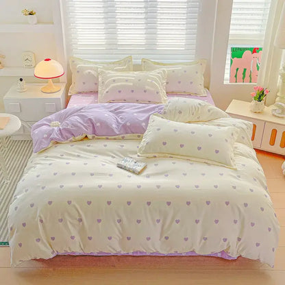 Pastel pink & cream butterfly cozy cotton bedding set bedroom