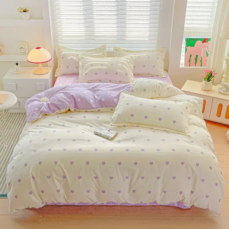 Pastel pink & cream butterfly cozy cotton bedding set bedroom