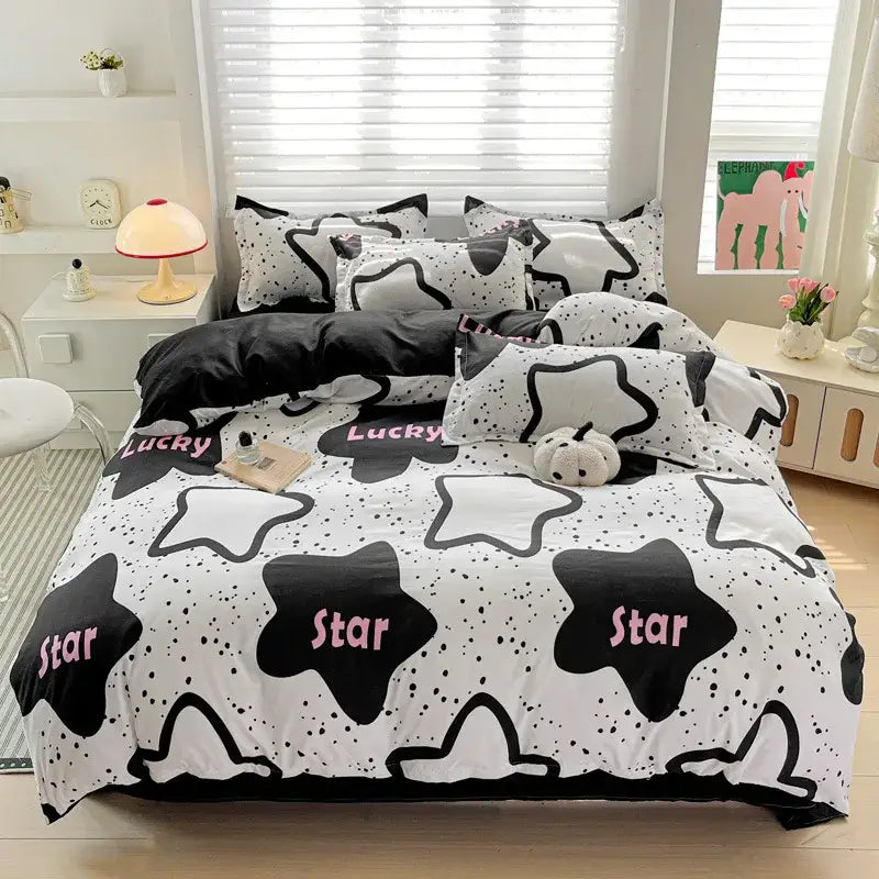 Pastel pink & cream butterfly cozy cotton bedding set bedroom