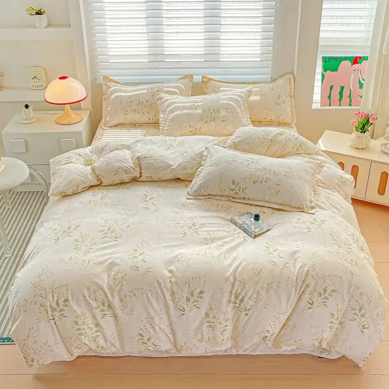 Pastel pink & cream butterfly cozy cotton bedding set bedroom