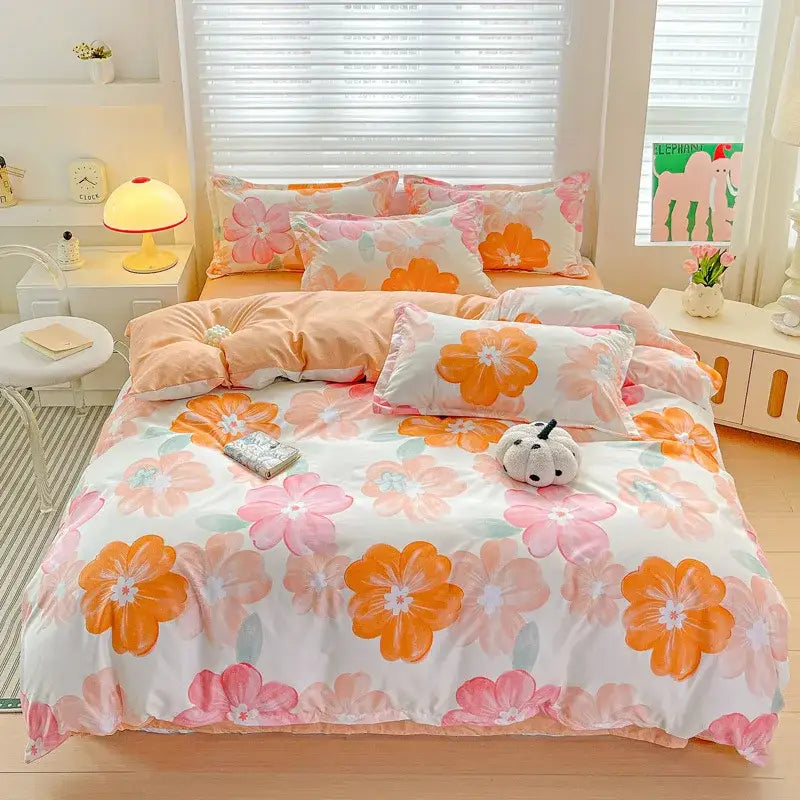 Pastel pink & cream butterfly cozy cotton bedding set bedroom