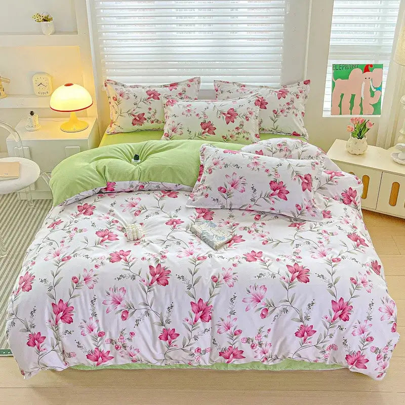 Pastel pink & cream butterfly cozy cotton bedding set bedroom