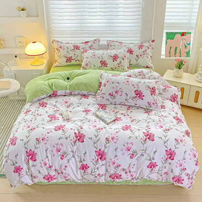 Pastel pink & cream butterfly cozy cotton bedding set bedroom