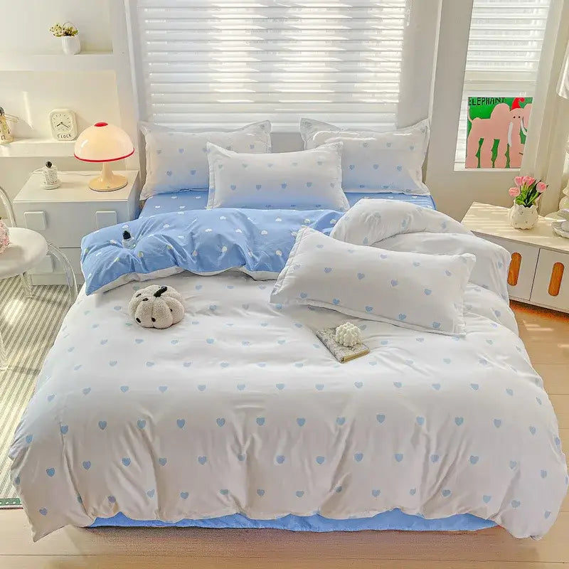 Pastel pink & cream butterfly cozy cotton bedding set bedroom
