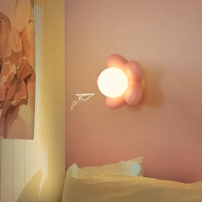 Pastel pink cream flower wall lamp for bedroom lighting