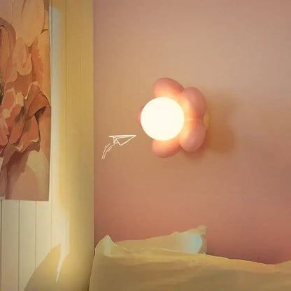 Pastel pink cream flower wall lamp for bedroom lighting
