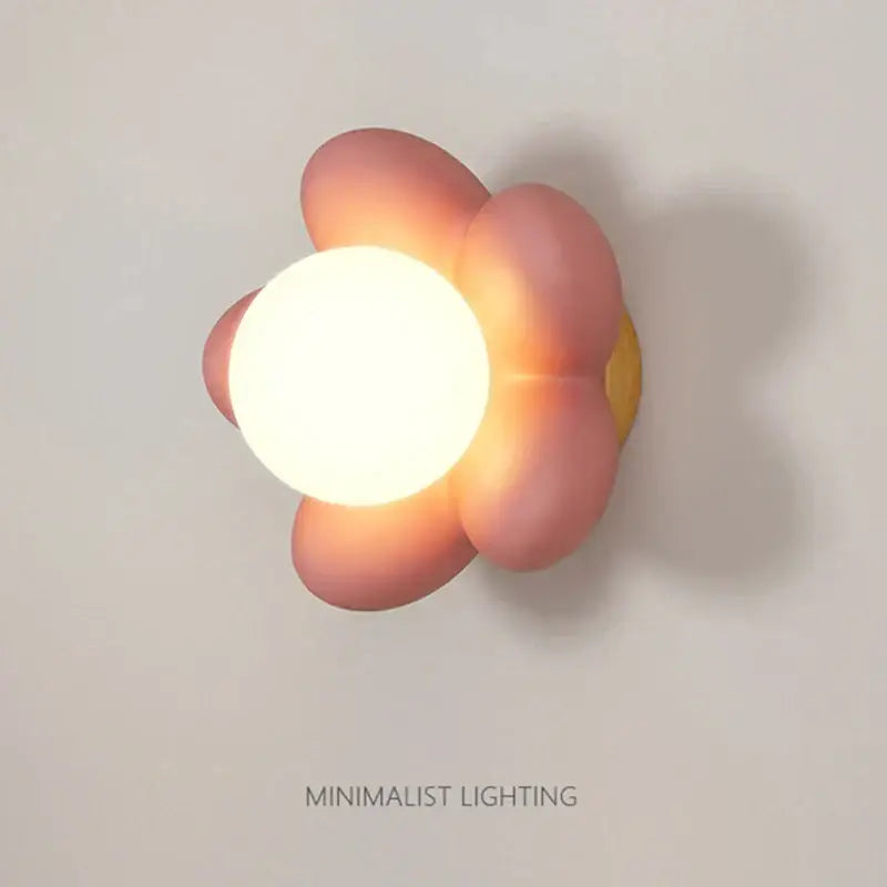 Pastel pink cream flower wall lamp for bedroom lighting