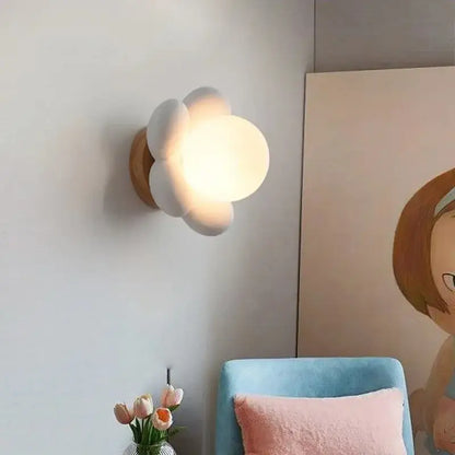 Pastel pink cream flower wall lamp for bedroom lighting