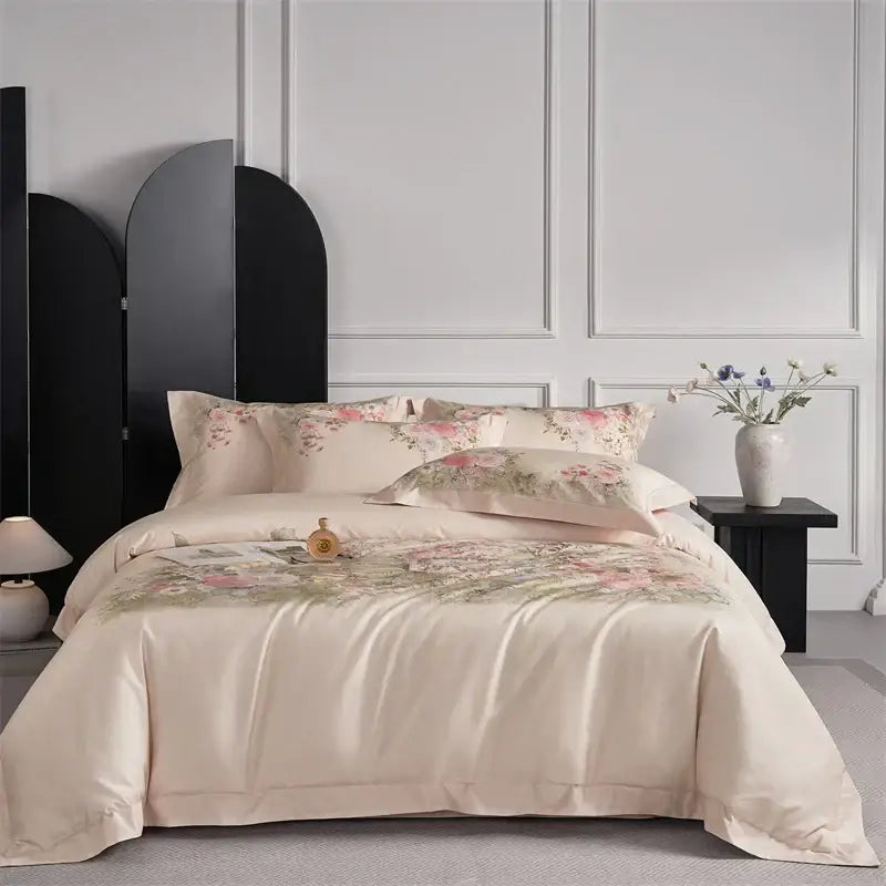 Pastel pink floral egyptian cotton bedding set bedroom duvet cover