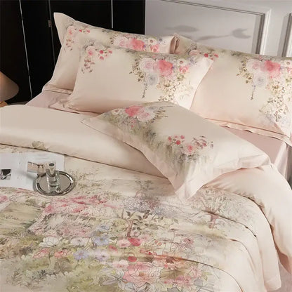 Pastel pink floral egyptian cotton bedding set bedroom duvet cover