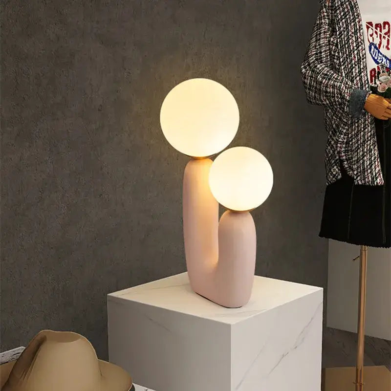 Pastel pink glass ball table lamp bedroom dual glowing spheres
