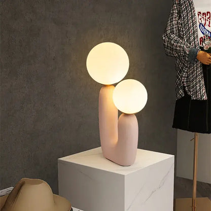 Pastel pink glass ball table lamp bedroom dual glowing spheres
