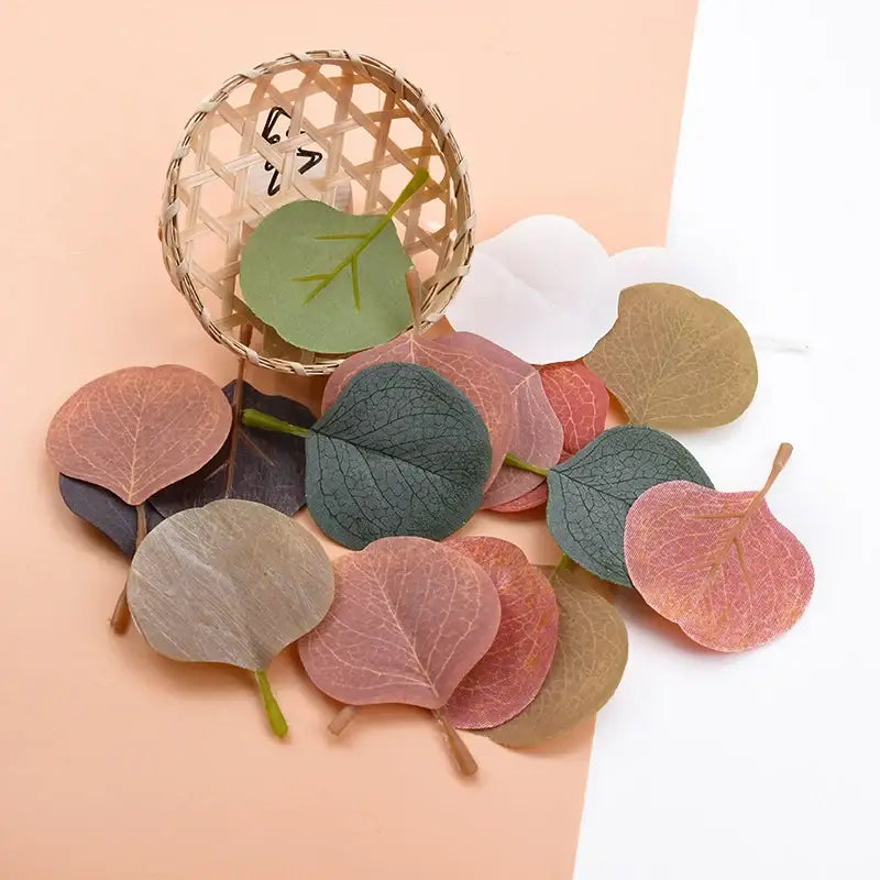 Pastel pink & green silk leaf artificial plants living room decor