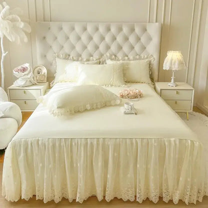 Pastel pink lace ruffled bed sheet set bedroom bedspread