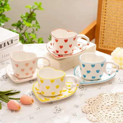 Pastel polka dot 250ml coffee cup and saucer set dining room ceramic