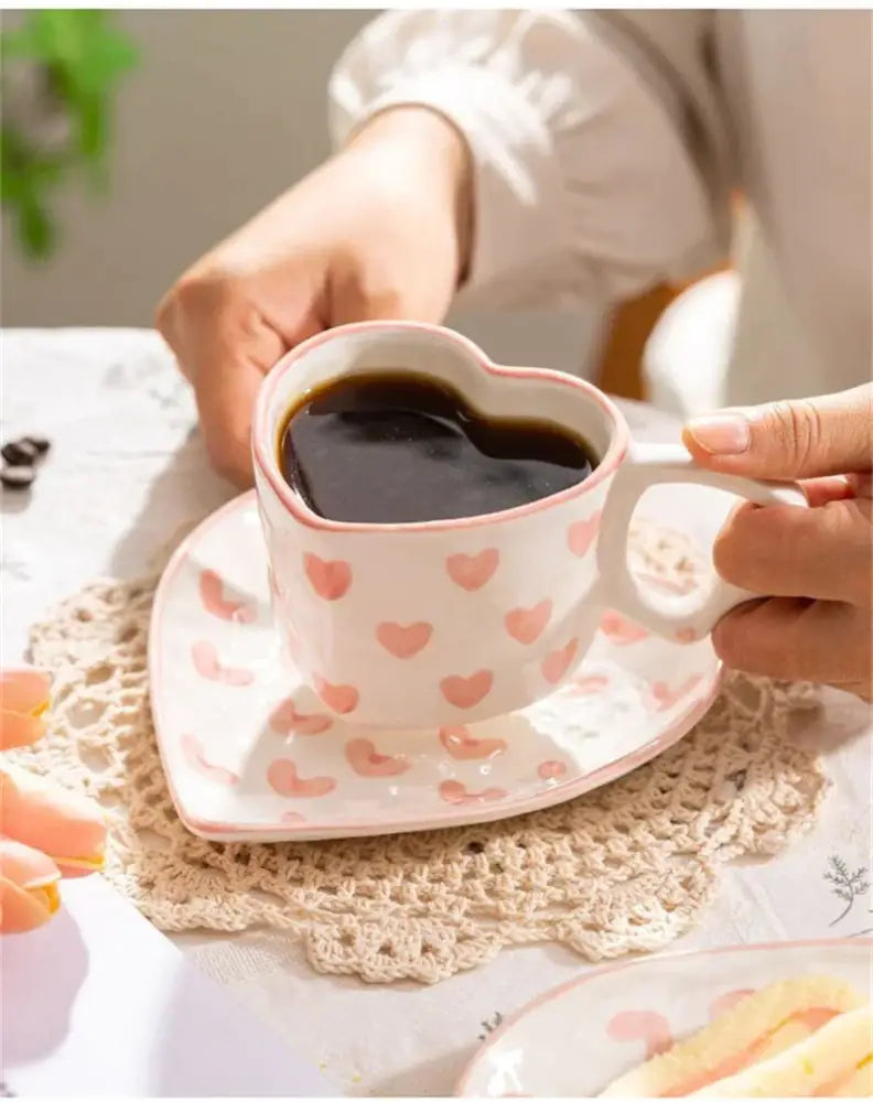 Pastel polka dot 250ml coffee cup and saucer set dining room ceramic