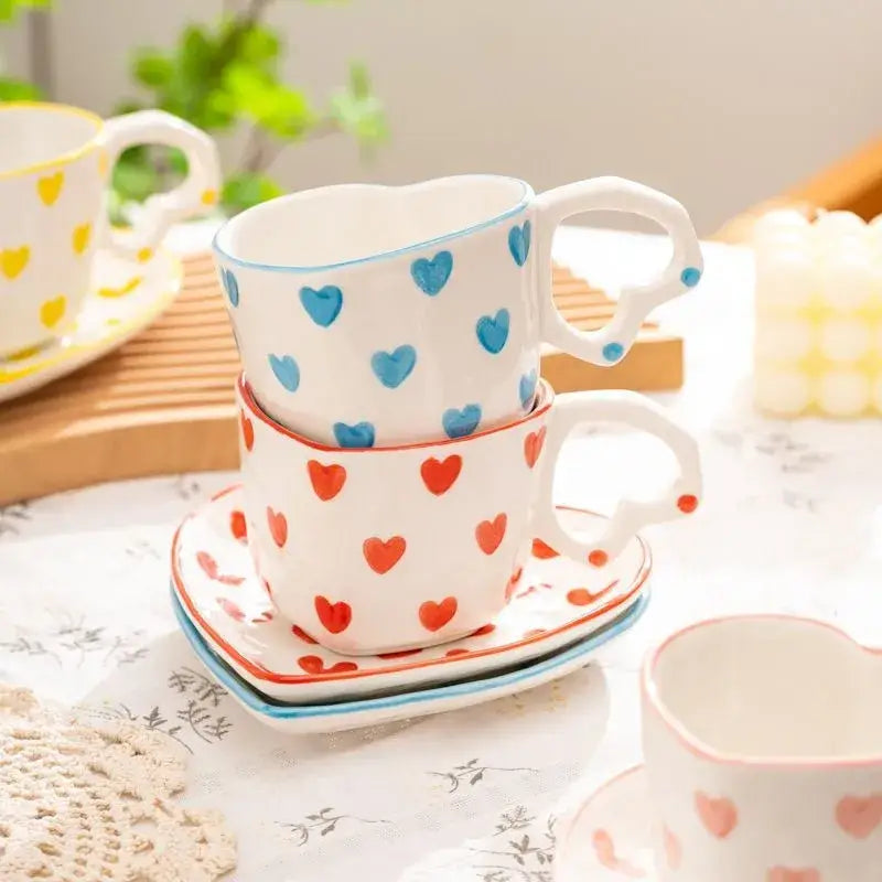 Pastel polka dot 250ml coffee cup and saucer set dining room ceramic
