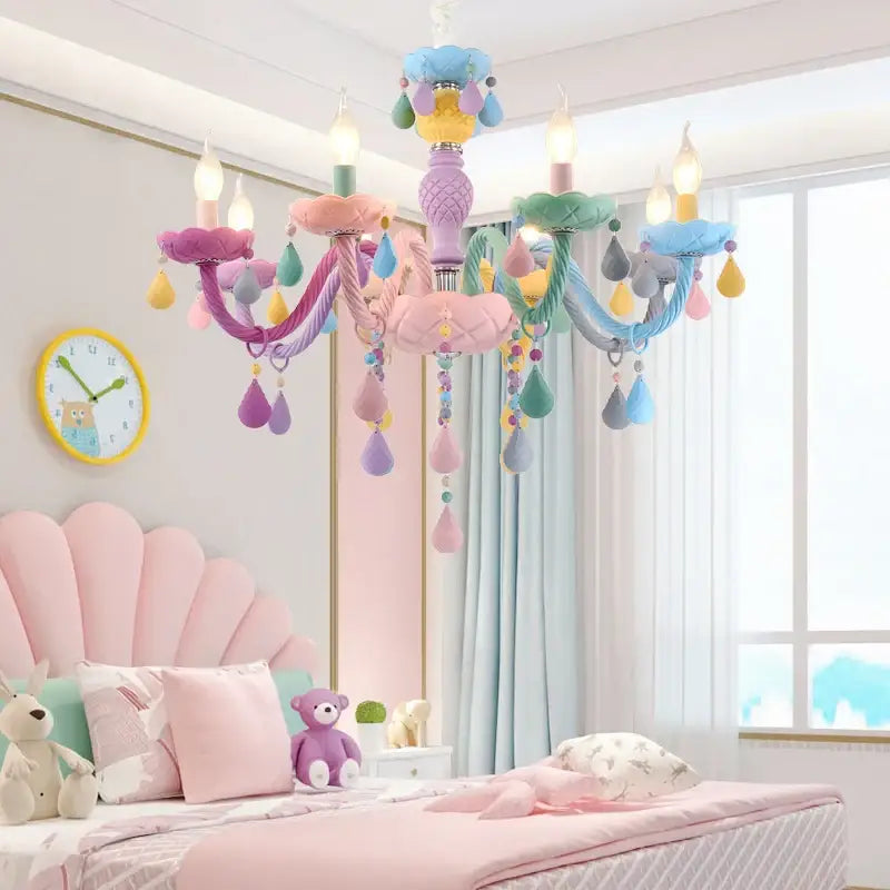 Pastel rainbow crystal candle chandelier bedroom light