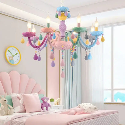 Pastel rainbow crystal candle chandelier bedroom light