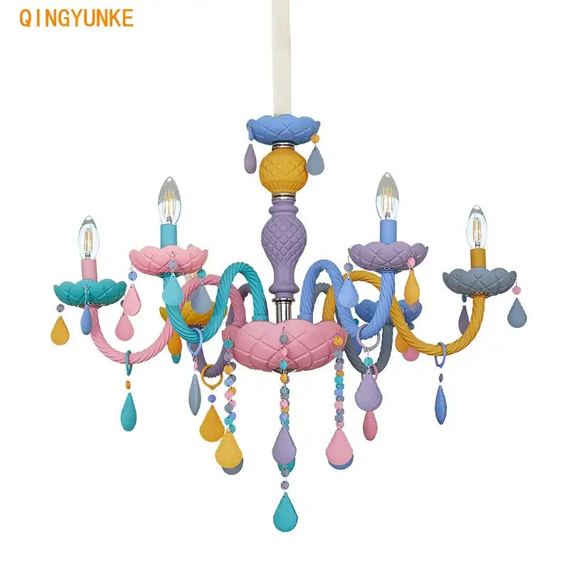 Pastel rainbow crystal candle chandelier bedroom light