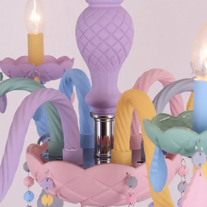 Pastel rainbow crystal candle chandelier bedroom light
