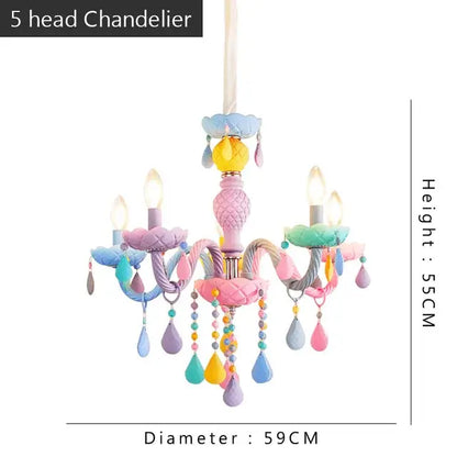 Pastel rainbow crystal candle chandelier bedroom light